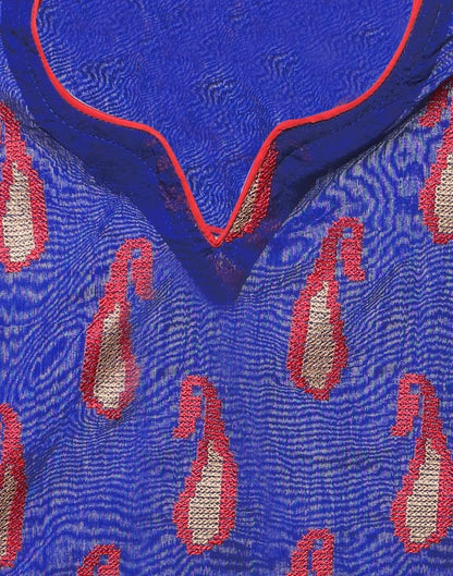 Navy Blue Chanderi Embroidered Unstitched Salwar Suit | Leemboodi