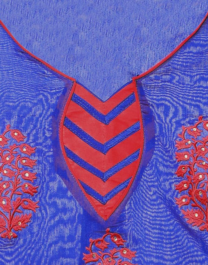 Navy Blue Chanderi Embroidered Unstitched Salwar Suit | Leemboodi