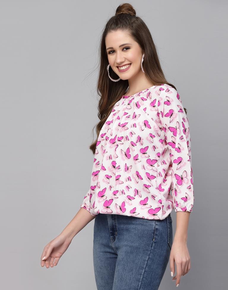 White &amp; Pink Printed Top | Leemboodi