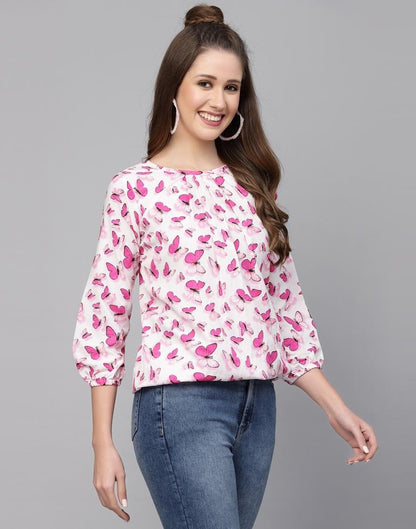 White &amp; Pink Printed Top | Leemboodi