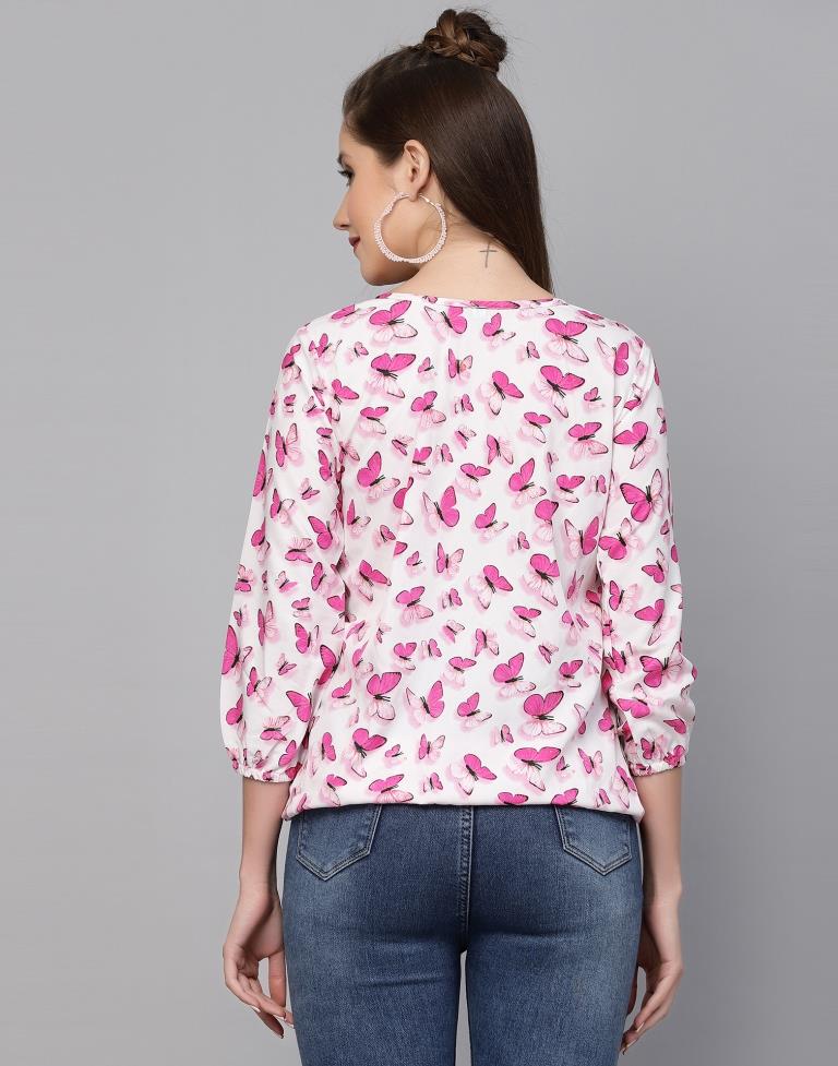 White &amp; Pink Printed Top | Leemboodi