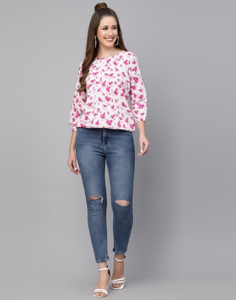 White &amp; Pink Printed Top | Leemboodi