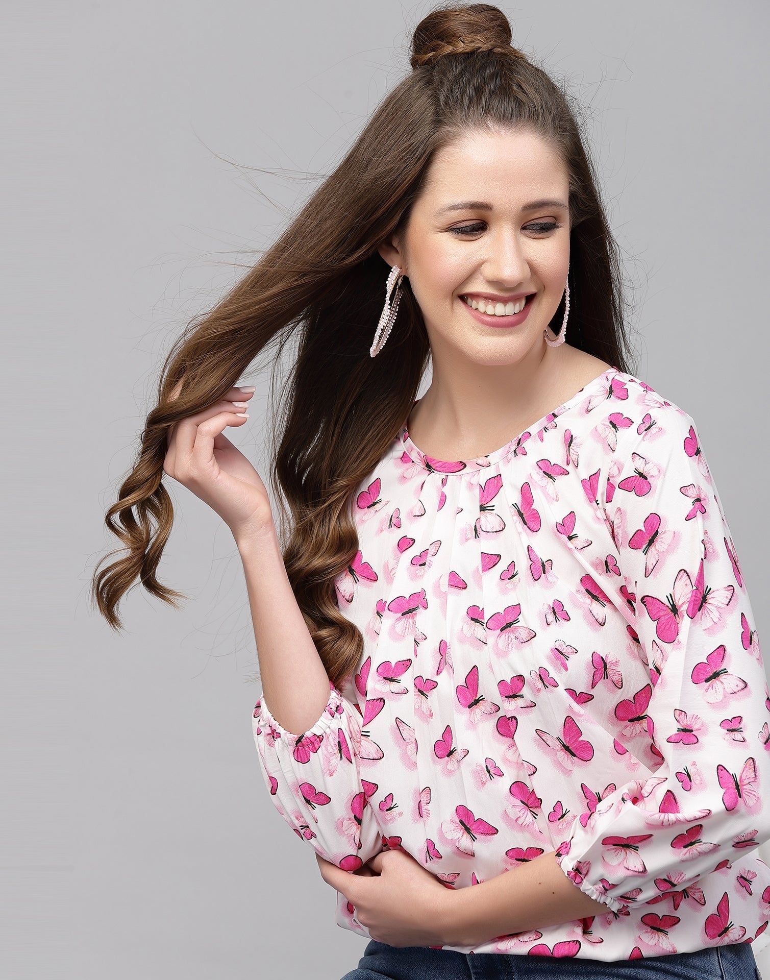 White &amp; Pink Printed Top | Leemboodi