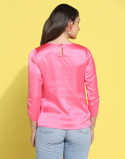 Pink Pleated Neck Top | Leemboodi