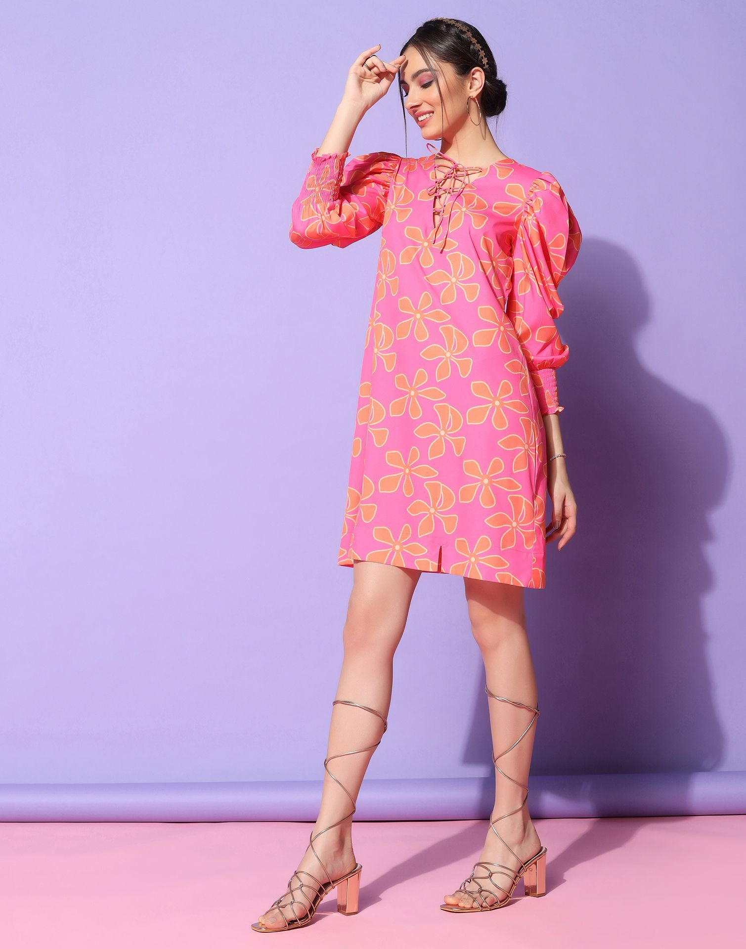 Pink Puff sleeve dress | Leemboodi