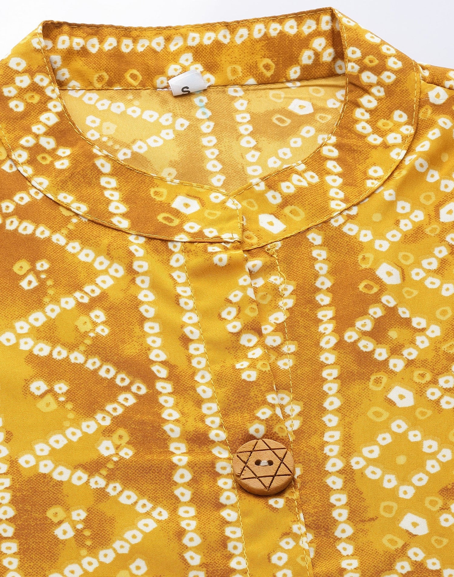 Yellow Gathered Bandhani Printed Top | Leemboodi
