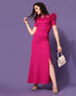 Pink Ruffle Sleeves Slit Dress | Leemboodi