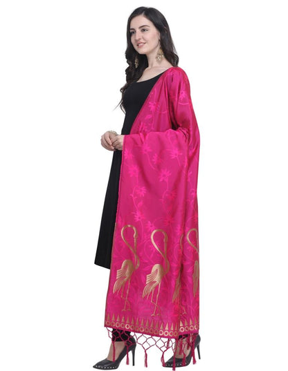 Sleek Pink Coloured Poly Silk Jacquard Banarasi Dupatta | Leemboodi