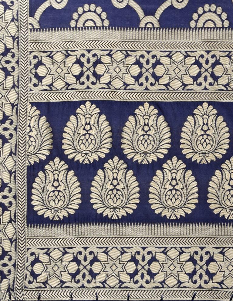 Standard Navy Blue Coloured Poly Silk Jacquard Banarasi Dupatta | Leemboodi