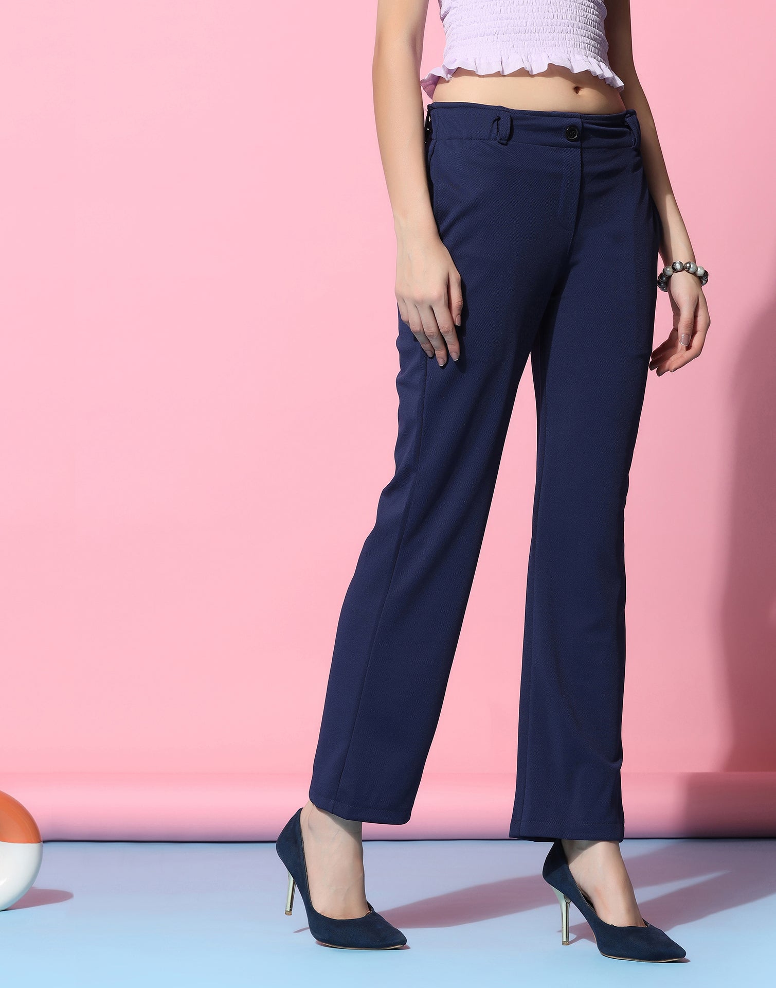 Buy Women Navy Blue  Burgundy Ethnic Print Bootcut Trousers online   Looksgudin