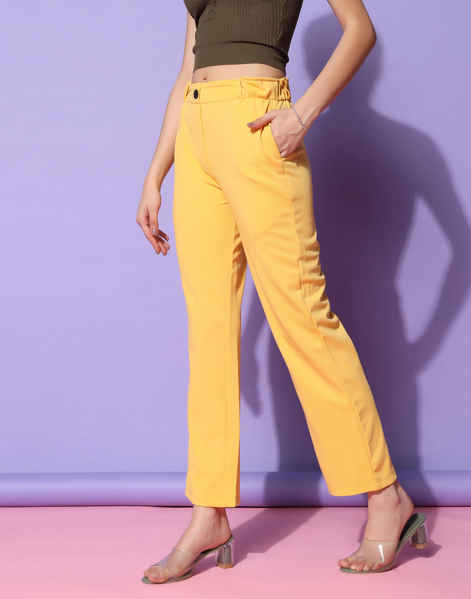 Buy Women Yellow Solid Casual Regular Fit Trousers Online - 729579 | Van  Heusen
