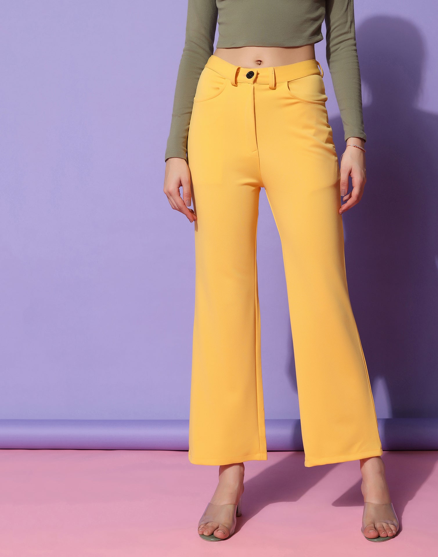 Buy Mustard Yellow Trousers & Pants for Women by Outryt Online | Ajio.com