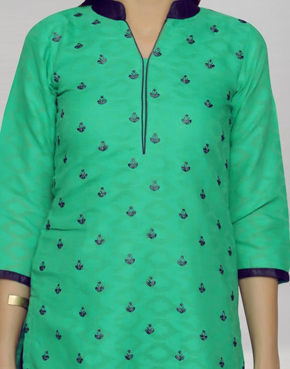 Green Brasso Cotton Embroidered Unstitched Salwar Suit | Leemboodi