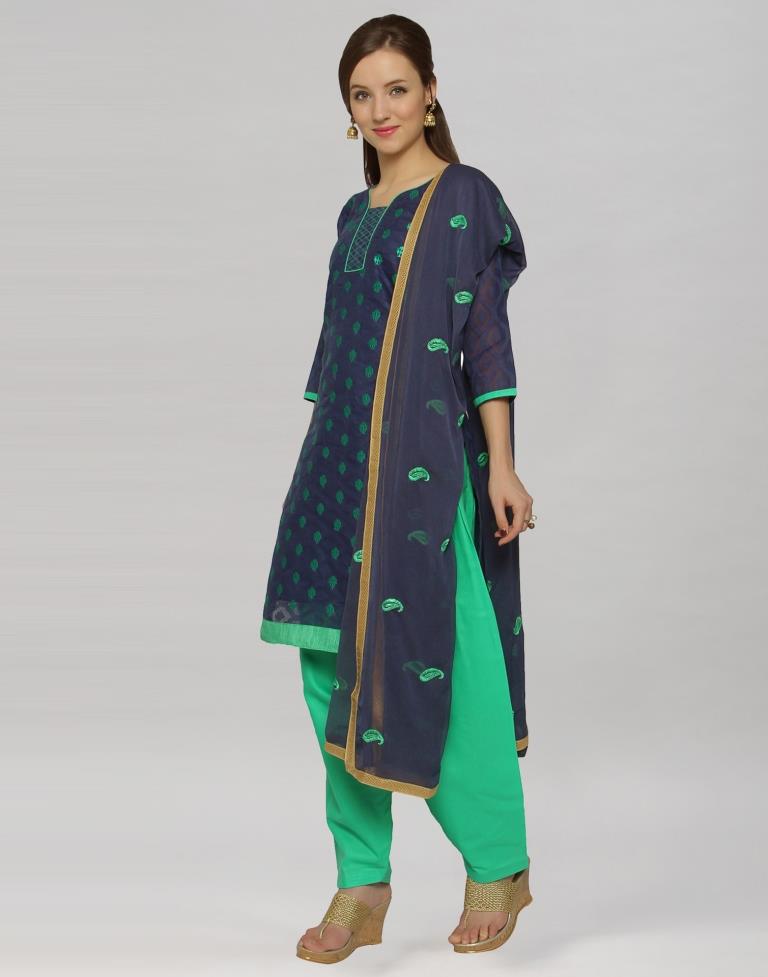 Grey Brasso Cotton Embroidered Unstitched Salwar Suit | Leemboodi