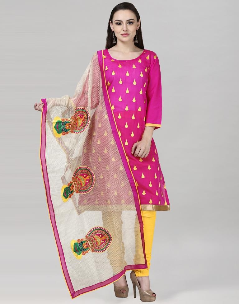 Pink Silk Embroidered Unstitched Salwar Suit | Leemboodi