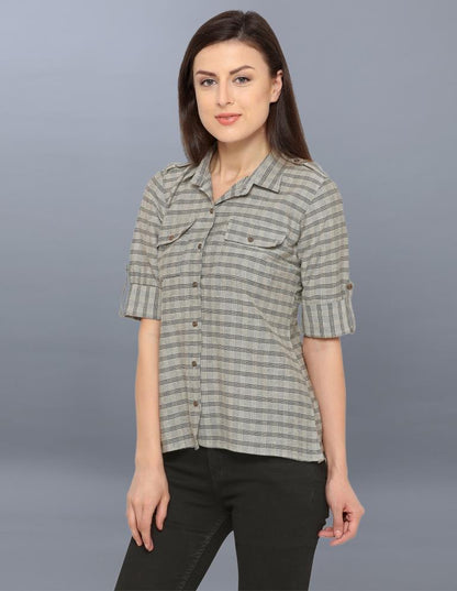 Favourable Grey Coloured Woven Checks Cotton Shirt | Leemboodi