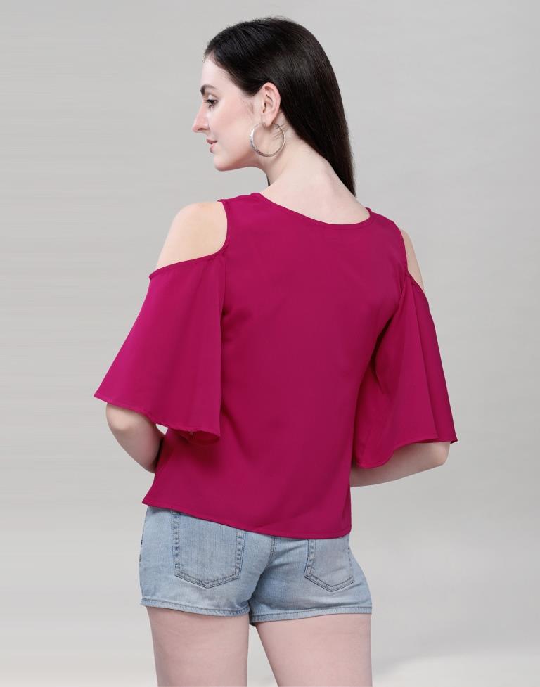 Pink Coloured Crepe Plain Partywear Top | Leemboodi