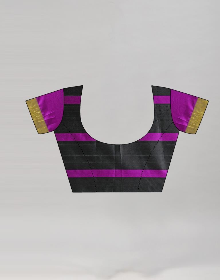 Black Coloured Poly Silk Strips Casual Saree | Leemboodi