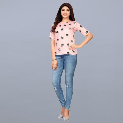Mind Blowing Pink Coloured Printed Poly Rayon Tops | Leemboodi