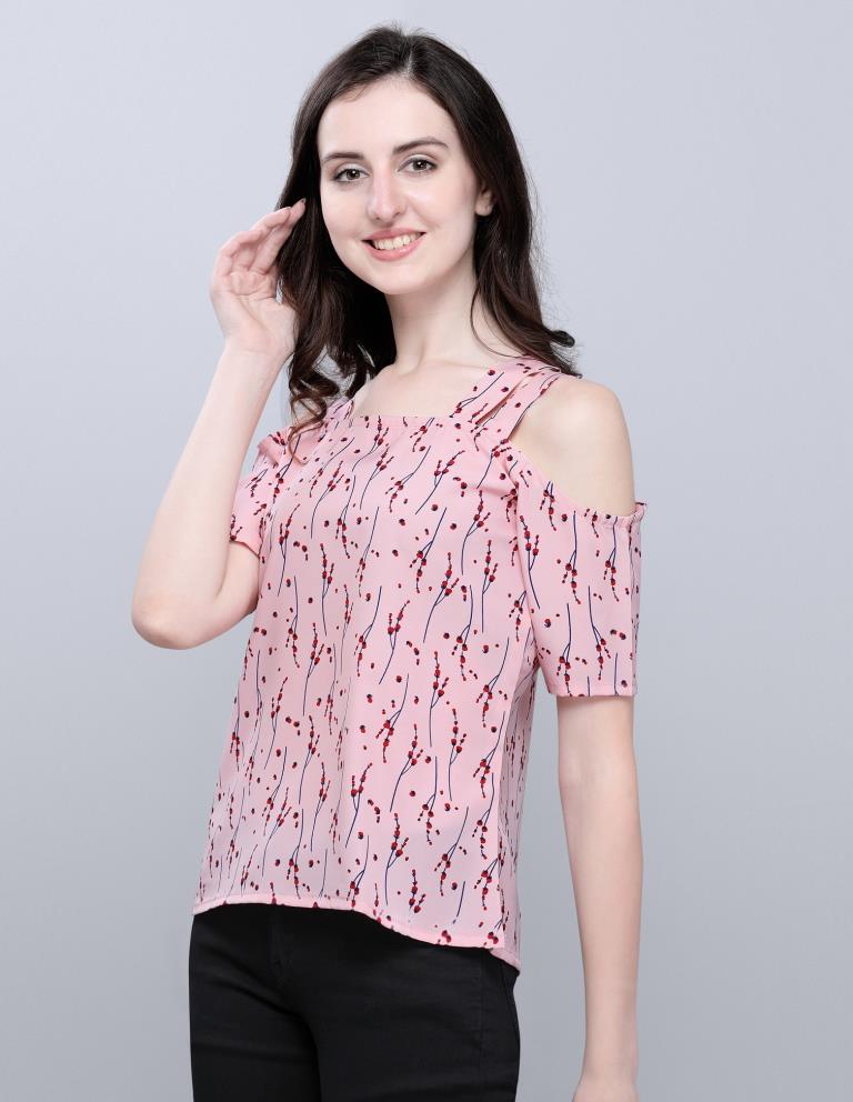 Pink Coloured Crepe Printed Partywear Top | Leemboodi