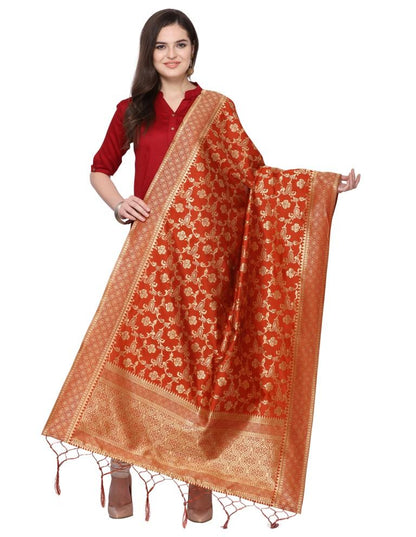 Classy Brown Coloured Poly Silk Jacquard Banarasi Dupatta | Leemboodi