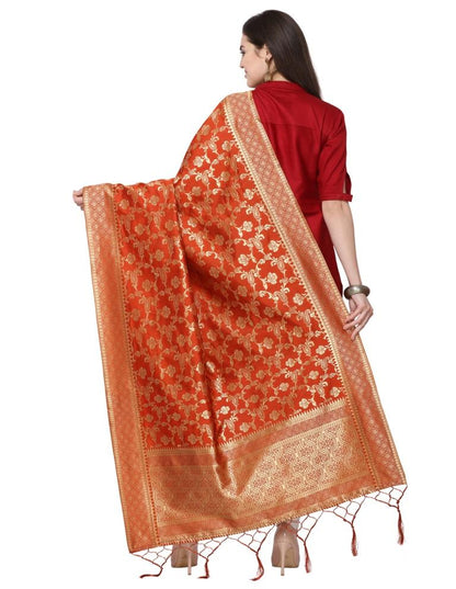 Classy Brown Coloured Poly Silk Jacquard Banarasi Dupatta | Leemboodi