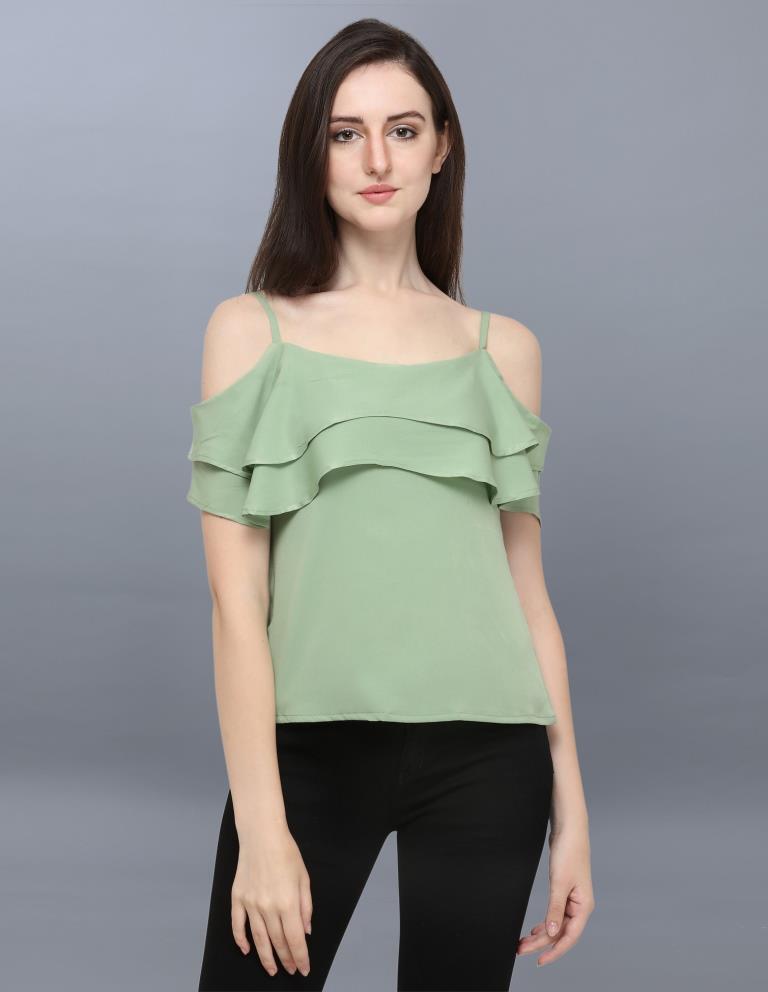Green Coloured Crepe Plain Partywear Top | Leemboodi