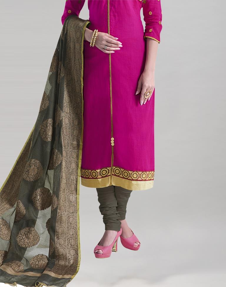 Pink Khadi Cotton Embroidered Unstitched Salwar Suit | Leemboodi