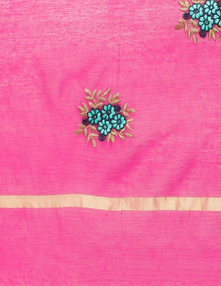 Sensuous Pink Coloured Cotton Silk Thread Embroidered Dupatta | Leemboodi