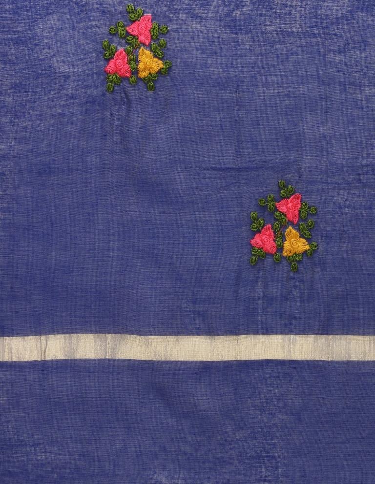 Glamorous Navy Blue Coloured Cotton Silk Thread Embroidered Dupatta | Leemboodi