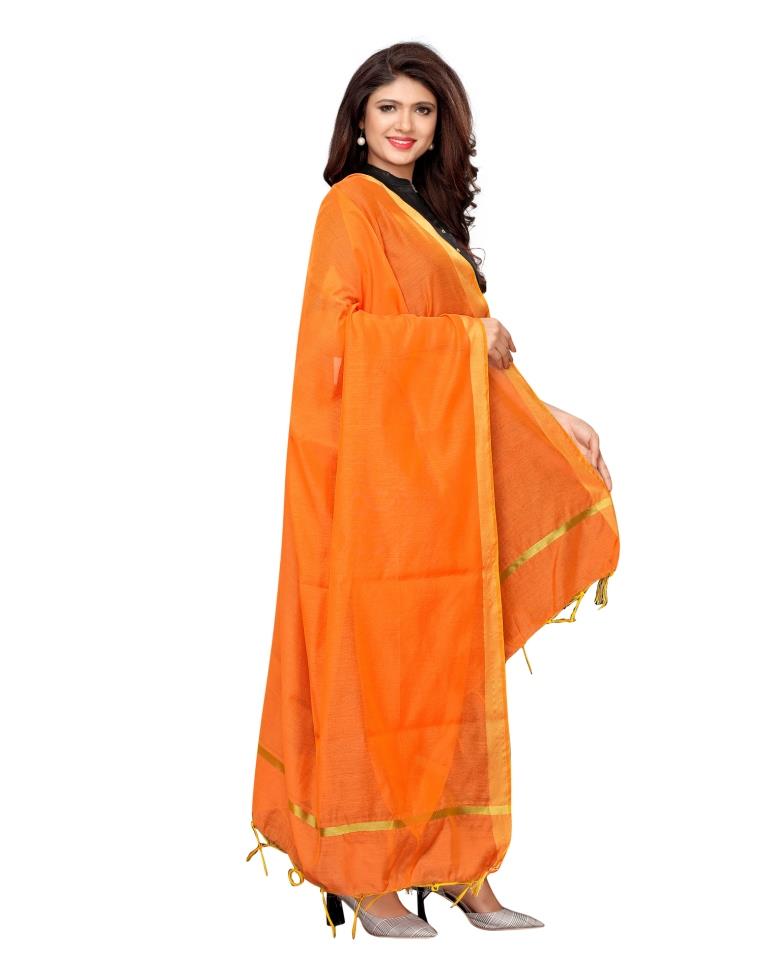 Immaculate Orange Coloured Cotton Silk Dyed Dupatta | Leemboodi