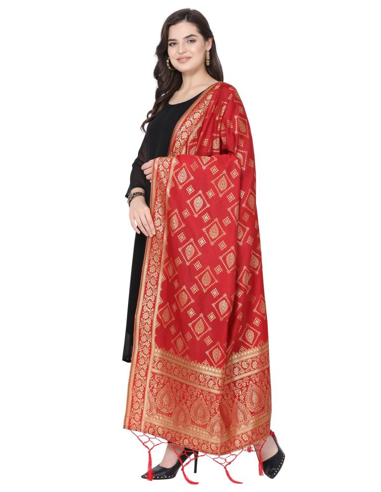 Enticing Red Coloured Poly Silk Jacquard Banarasi Dupatta | Leemboodi