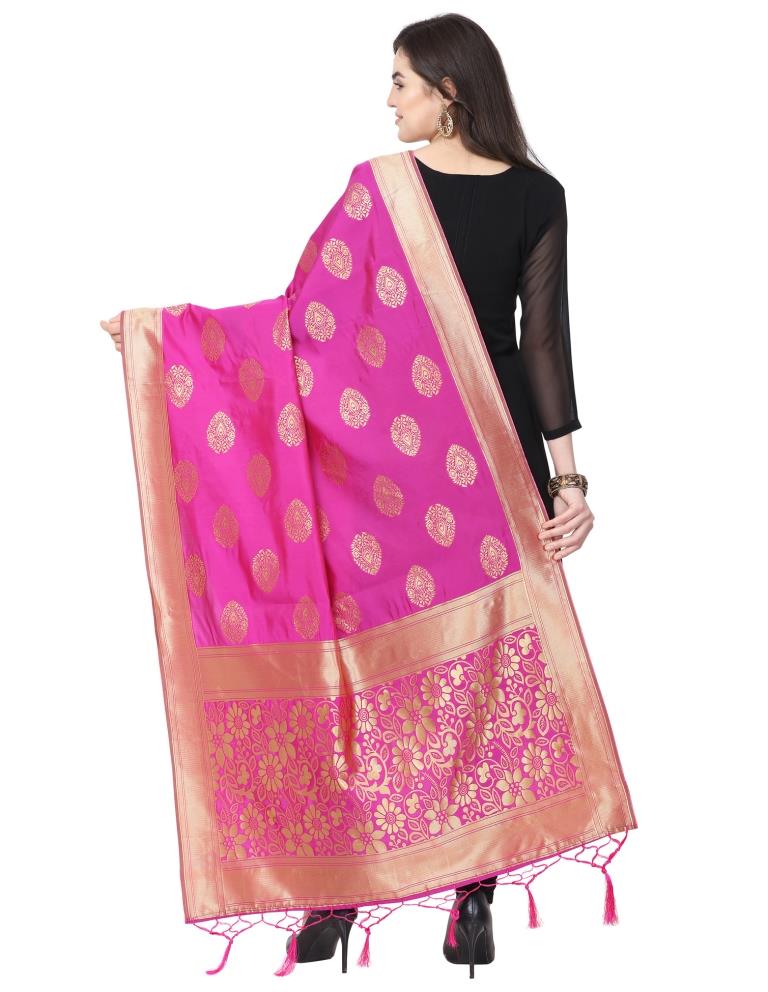 Enchanting Pink Coloured Poly Silk Jacquard Banarasi Dupatta | Leemboodi