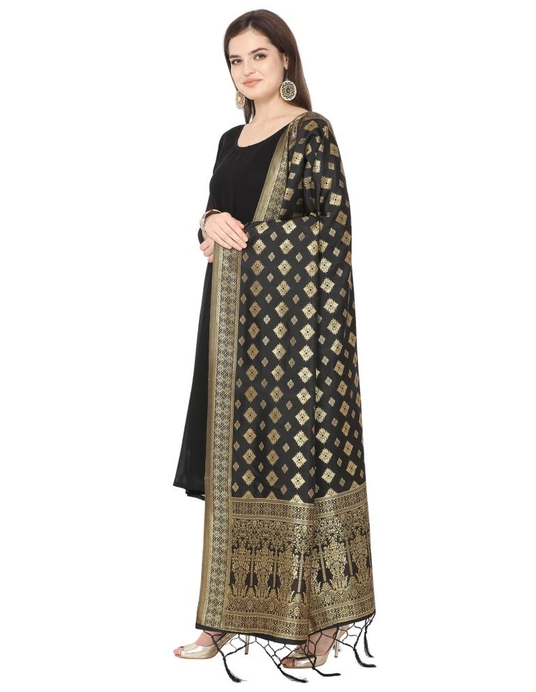 Amazing Black Coloured Poly Silk Jacquard Banarasi Dupatta | Leemboodi