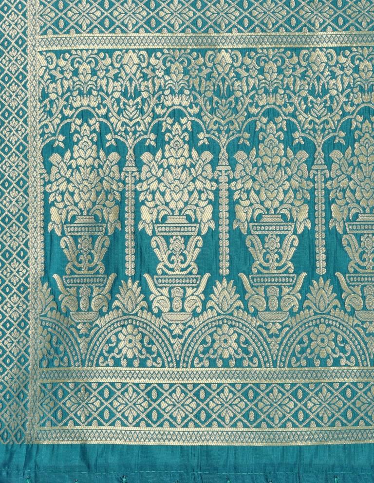 Imperial Turquoise Coloured Poly Silk Jacquard Banarasi Dupatta | Leemboodi
