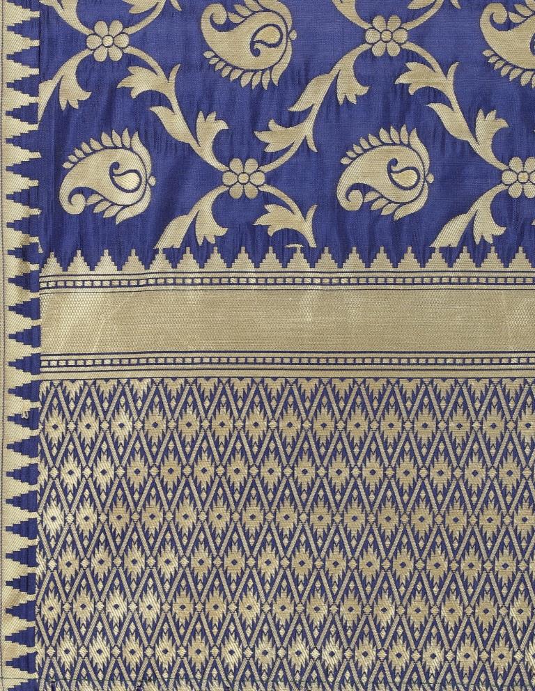 Enchanting Navy Blue Coloured Poly Silk Jacquard Banarasi Dupatta | Leemboodi