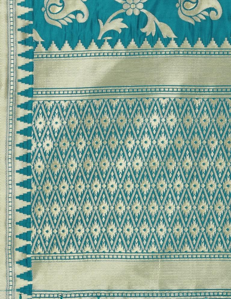 Gleaming
 Turquoise Coloured Poly Silk Jacquard Banarasi Dupatta | Leemboodi