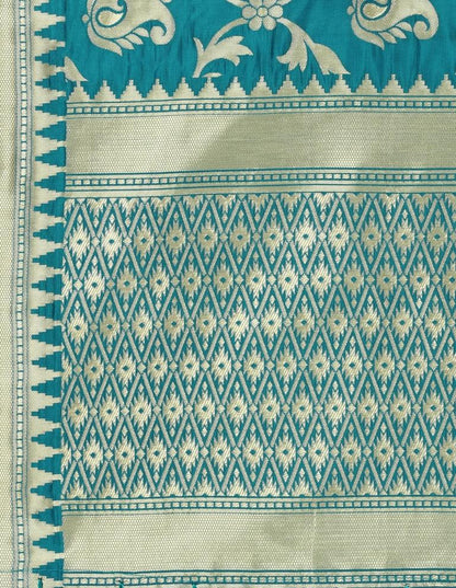 Gleaming
 Turquoise Coloured Poly Silk Jacquard Banarasi Dupatta | Leemboodi