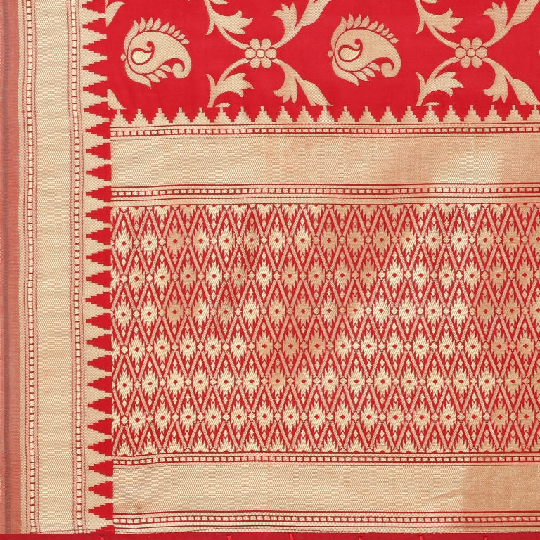 Lustrous Red Coloured Poly Silk Jacquard Banarasi Dupatta | Leemboodi