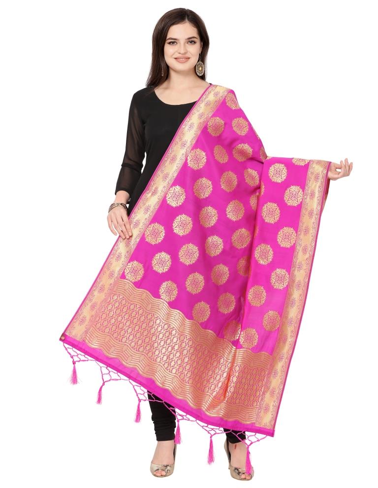 Talismanic Pink Coloured Poly Silk Jacquard Banarasi Dupatta | Leemboodi