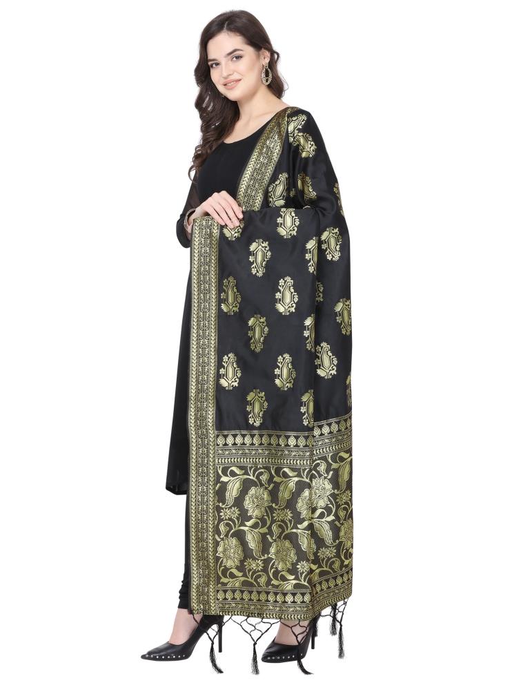 Favourable Black Coloured Poly Silk Jacquard Banarasi Dupatta | Leemboodi