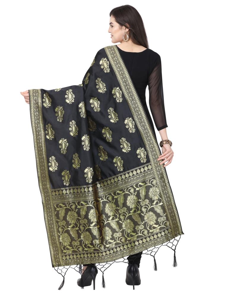 Favourable Black Coloured Poly Silk Jacquard Banarasi Dupatta | Leemboodi