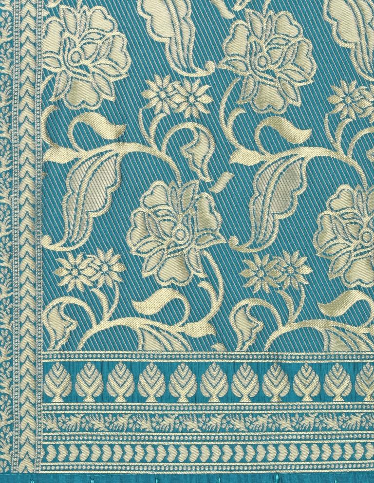 Lustrous Turquoise Coloured Poly Silk Jacquard Banarasi Dupatta | Leemboodi