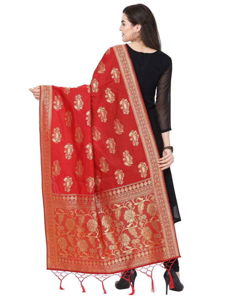 Amazing Red Coloured Poly Silk Jacquard Banarasi Dupatta | Leemboodi