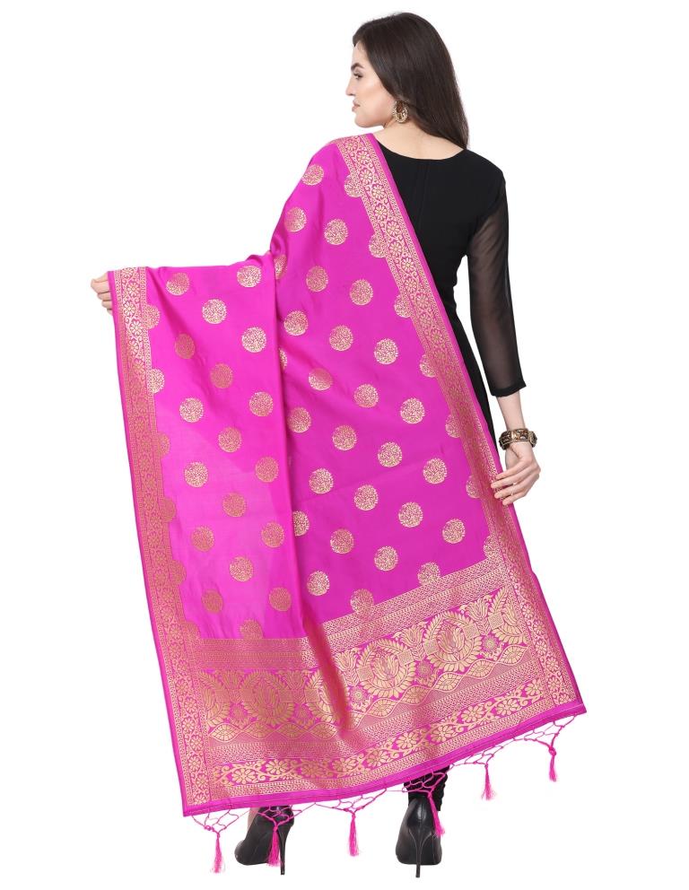 Marvelous Pink Coloured Poly Silk Jacquard Banarasi Dupatta | Leemboodi