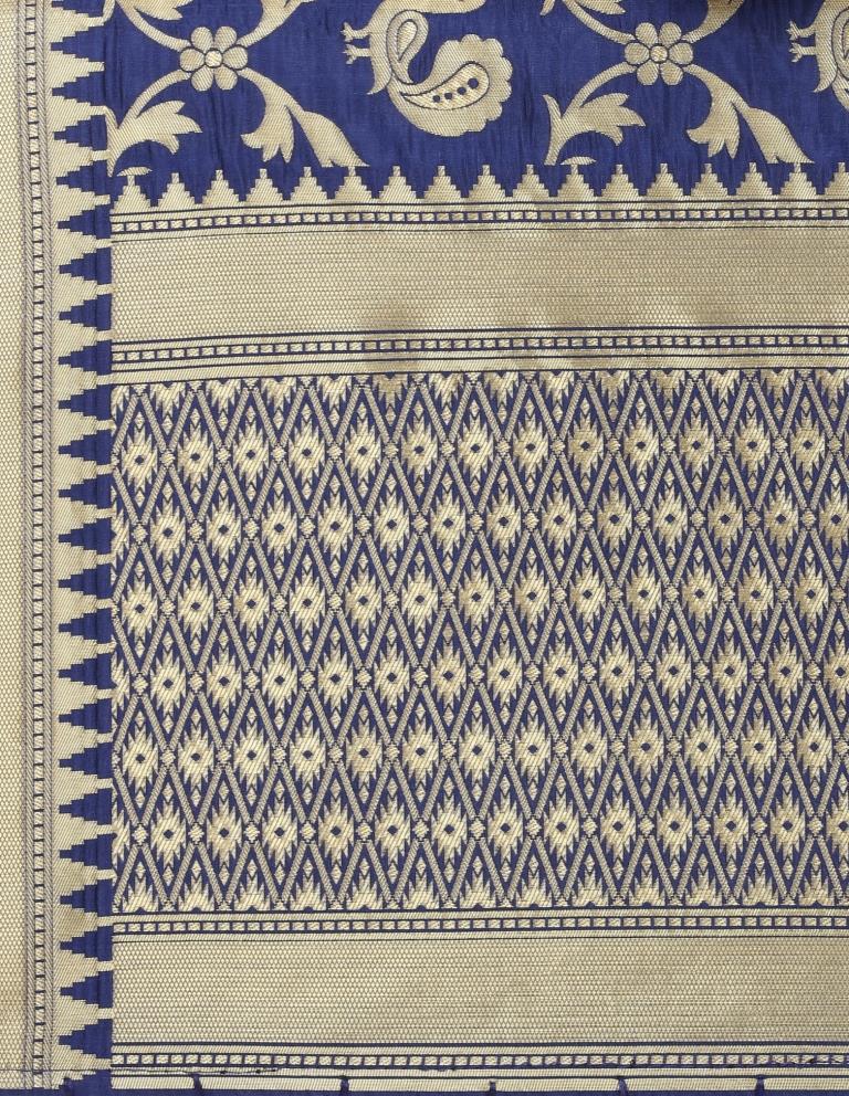 Stylish Navy Blue Coloured Poly Silk Jacquard Banarasi Dupatta | Leemboodi