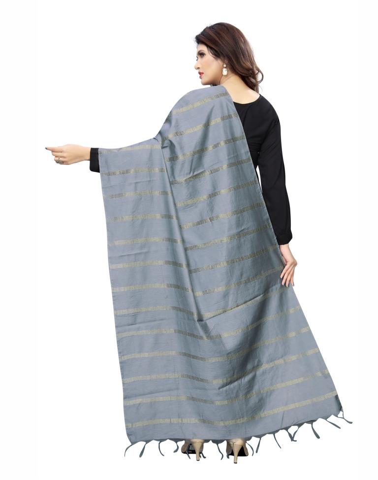 Picturesque Grey Coloured Cotton Silk Zari Woven Dupatta | Leemboodi