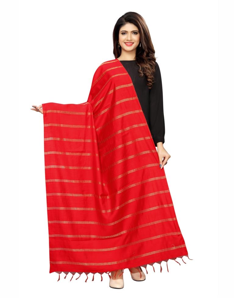 Refreshing Red Coloured Cotton Silk Zari Woven Dupatta | Leemboodi