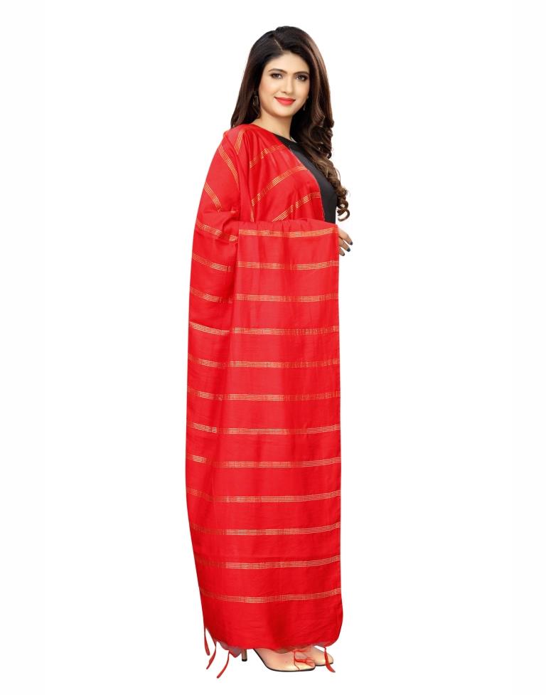 Refreshing Red Coloured Cotton Silk Zari Woven Dupatta | Leemboodi