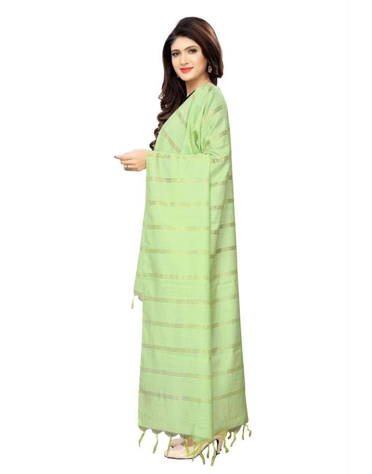 Modish Green Coloured Cotton Silk Zari Woven Dupatta | Leemboodi